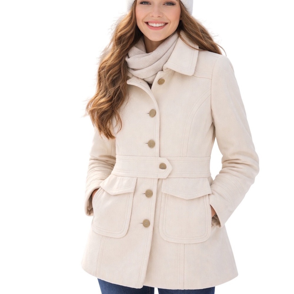 J .Crew Cream‎ Wool Classic Lady Trench Peacoat Mid-Length 4 Vintage